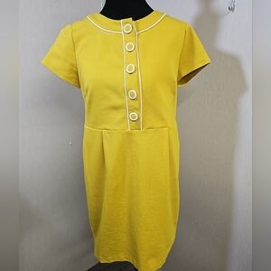 Boden Mustard Yellow Button Front Dress Size 8 Petite Zip Back Pockets Lined